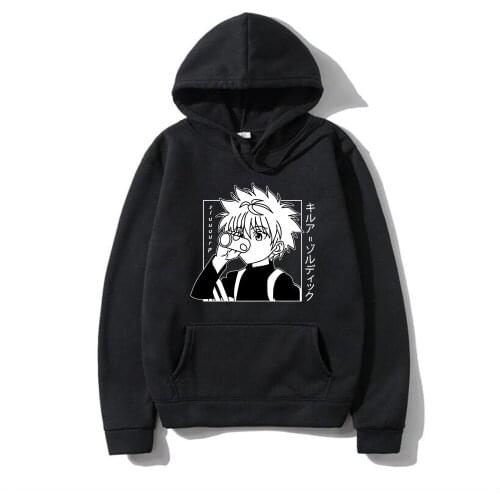 Men Women Hoodies Anime Manga Kawaii Hunter X Hunter Black Hoodie Killua Zoldyck Sweatshirt Fitted Soft Hoodies Bluzy Clothes