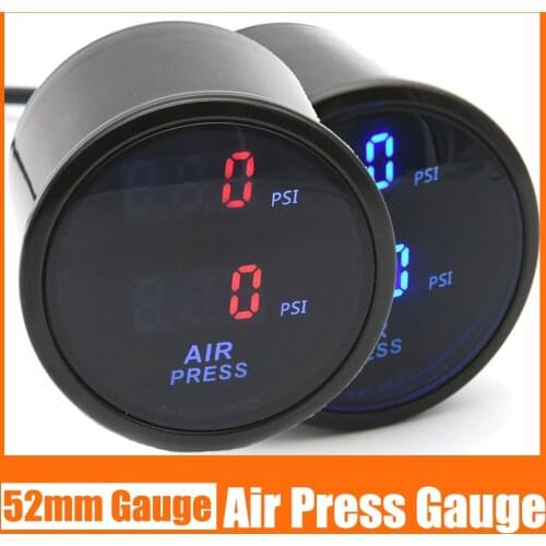 52mm Air Pressure Gauge 2 Inch Digital Display PSI RED/Blue LED Air Ride Air Press Meter Pneumatic Shock Absorber Car Barometer