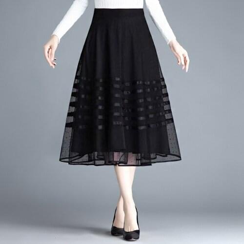 2021 versatile bottomed skirt mesh half skirt lace hollowed out half skirt large female A-line underskirt loose intimate skirt