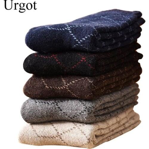 Urgot 5 Pairs Funny Colorful Men Socks Vintage Striped Totem Teenager Wool Blend Warm Winter Socks Men Suit Business Socks Women