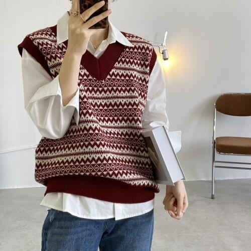 Vintage V-neck Knitted Waistcoat Women Spring 2021 Sleeveless Sweater Casual Sweater Vest Pullovers