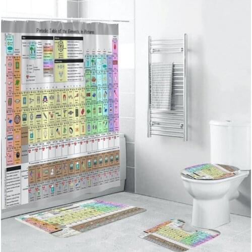 Waterproof 4 PC Bathroom Accessories Household Periodic Table Shower Curtain Floor Mat Four-Piece Bathroom Mat