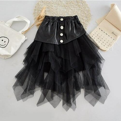 New Fall Mesh Button Toddler Black Skirt For Girls Party Skirt Cute Bow Pearl Kids Girl New Summer Baby Girl Clothes