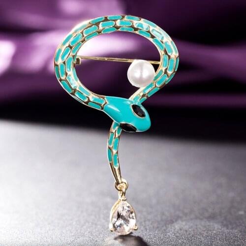 Zlxgirl jewelry lovely Cartoon Enamel snake water drop Shape Brooches For Women Kids Scarf Clothes pearl Jewelry