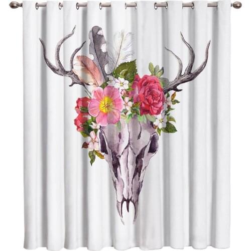 Animals Skull Deer Head Room Curtains Large Window Decor Bedroom Kitchen Fabric Indoor Decor Kids Curtain Panels With Grommet
