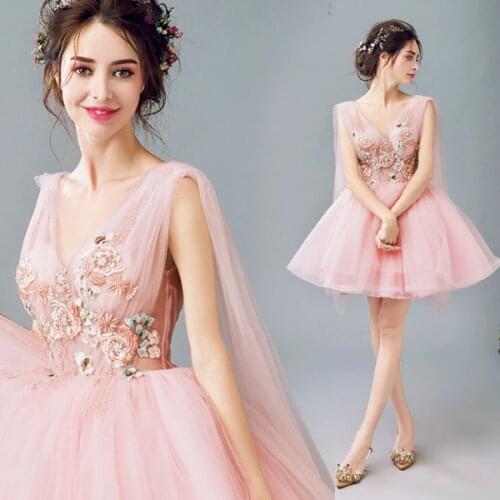 New pink short lady girl sweat bridesmaid party dress dancing performance dress free shipping