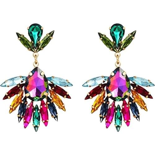 ZHINI New Design Colorful Crystal Dangle Drop Earrings for Women Boho Vintage Gold Color Big Earring Statement Party Jewelry