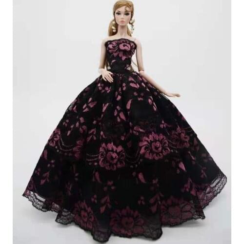 1/6 Classic Black Pink Floral Off Shoulder Wedding Party Gown Doll Dress For Barbie Princess Doll Clothes 11.5" Dolls Accessory