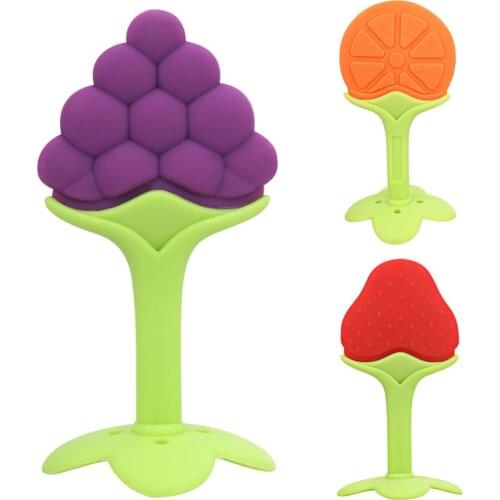 1Pcs Safety Silicone Childrens Fruit Teeth Latex Training Baby Orange Strawberry Grapes BPA Free Training Tooth Teether Toys