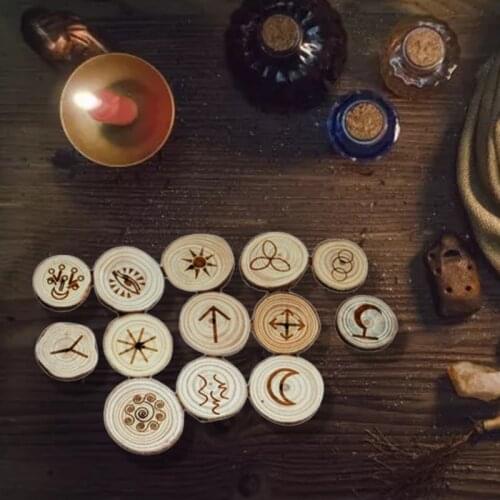13pcs/set Handmade Wooden Viking Runes Kit Symbols Beads Gypsy Rune Divination Sign Wizard Ritual Props with Cloth Bag