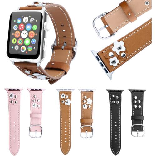 3D Rivet Flower Genuine Leather Strap for Apple Watch Band 42/44mm 38/40mm Bracelet for iWatch Series 5 4 3 2 1 Watchbands Belt