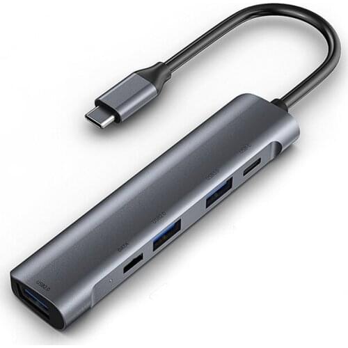 5-In-1 USB Type C Hub, Dual USB2.0 USB3.0, Dual TYPE-C Docking Station Hub, PD 60W Charging with Adapter