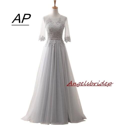 ANGELSBRIDEP Scoop-Neck Long Evening Dresses 2021 Formal Appliques Hollow up Floor-Length Robes De Soiree Formal Prom Gowns