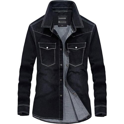 Brand Denim Shirt Men Military Mens Shirt Long Sleeve Turn-down Collar Cotton Jeans Shirt Male Camisa Jeans Big Size M-4XL