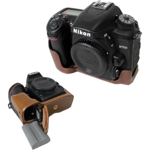 PU Leather case Camera Bag cover For Nikon D7500 Half Body Set shell With Battery Opening
