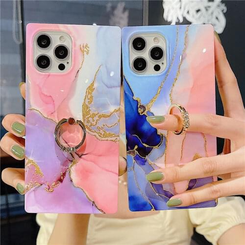 Glitter Marble Texture Ring Stand Phone Case For iPhone 12 11 Pro Max XR XS Max X 7 8 Plus SE2020 Shockproof Bumper Back Cover
