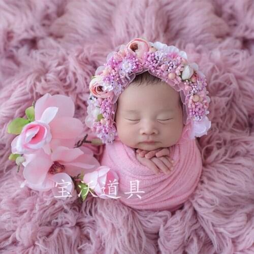 Floral Baby Bonnet Baby Photography Props Newborn Girl Hat Sitters Props Handmade Flower Hat