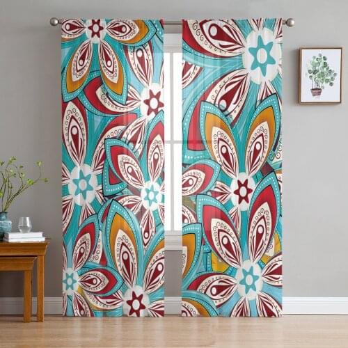 Mandala Flower Ethnic Sheer Curtains for Living Room Modern Voile Curtain Bedroom Tulle Curtains Window Drapes Decor