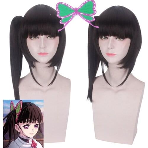 Demon Slayer Kimetsu no Yaiba Kanawo Tsuyuri Kanao Heat Resistant Hair Cosplay Costume Wigs + Butterfly hairpin