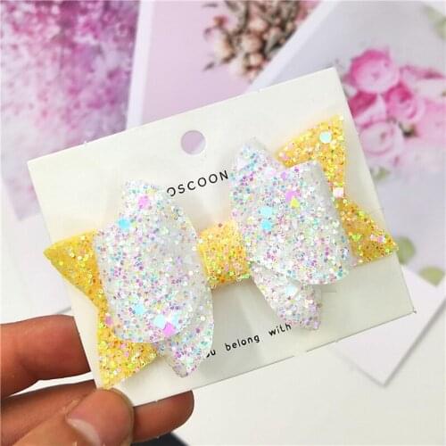 1PCS Lovely Leather Glitter 3 Inch Bow Elastic Hair Bands Hairpins Party Clips Simple Barrettes Hair Accessories For Baby Girls