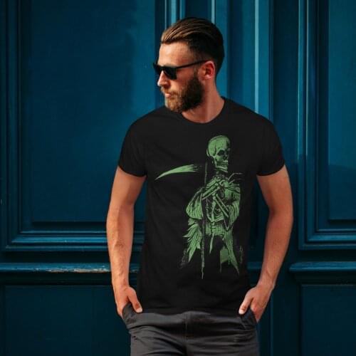 Evil Grim Skeleton Death Design Printed T-Shirt. Summer Cotton Short Sleeve O-Neck Mens T Shirt New S-3XL