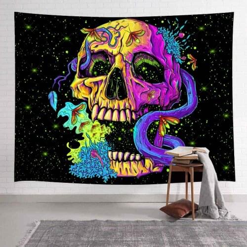 Simsant Cartoon Colorful Skull Tapestry Magical Skeletons Art Wall Hanging Tapestries for Living Room Home Decor Banner