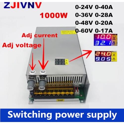 1000W digital display switching power supply Adjustable voltage and Current limit 0-24V 36V 48V 60v, SMPS 24v 40A, 48V 20a