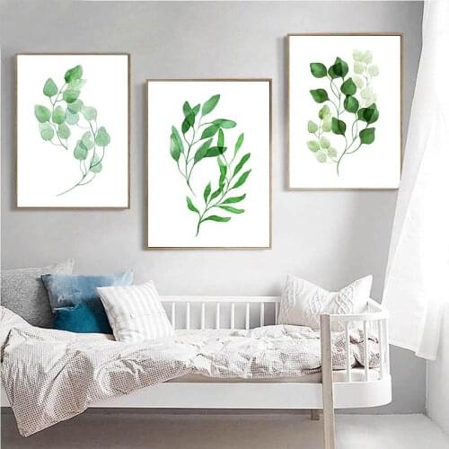 BALLEAY ART Plant Green Leaves Canvas Painting Art Print Poster Picture Wall Modern Minimalist Bedroom Living Room Decoration