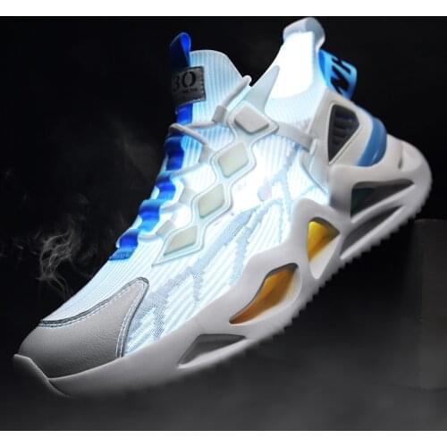 Men Fashion TPU Sports Shoes Casual Breathable Mesh Lace-Up Chunky Sneakers Male Trendy Soft Blade Outdoor Walking Footwear Man