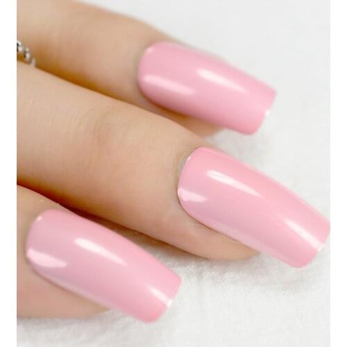 Square Head UV False Nails Middle-long Full Cover Pink Fake Nail Acrylic Nail Tips Fuax Ongles Finger Art 24pcs/set