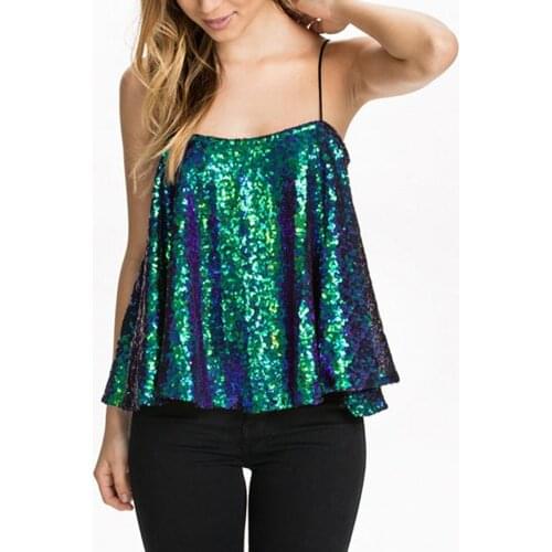 Sexy Sequin Tank Tops Women Spaghetti Straps Cami Vests Female Clubwear Tops Ladies Glitter Mermaid Sequined Camisole Tops