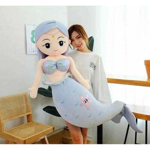 Kawaii cartoon Starfish Mermaid plush pillow giant cute soft princess Sea-maid plush toy girl sleeping companion doll gift