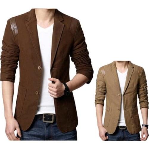 Mens Blazer Casual Slim Fit Blazer Leather Patchwork Plus Size Suits Jacket Slim Fit Blazer Hombre Masculino Outwear