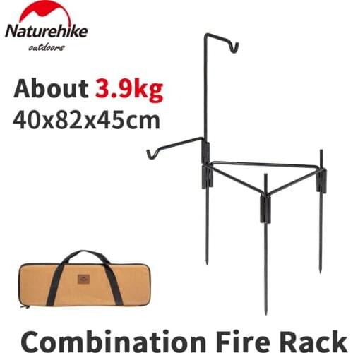 Naturehike Outdoor Portable Iron Tripod Adjustable Height Barbecue Rack Camping Firewood Rack Easy Assembly Picnic Accessories
