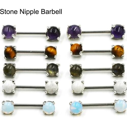 PAIR Stainless Steel Stone Nipple Piercing Nipple Ring Barbell Body Jewelry 14g