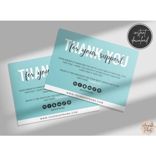 EDITABLE Teal Business Thank You Card Printable for Small Business, Etsy Purchase Card, Poshmark Thank You For Order Card