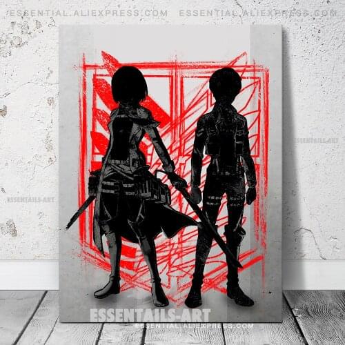 Mikasa Ackerman Eren Jaeger Shingeki No Kyojin Poster Canvas Wall Art Painting Decor Pictures Bedroom Study Decoration Prints