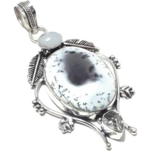 Genuine Dendrite Opal Pendant 925 Silver Overlay over Copper Hand made Jewelry women gift