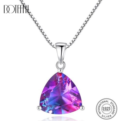 DOTEFFIL Rainbow GemSton Pendant 5.79ct Mystic Purple Rainbow Fire Topaz 925 Sterling Silver Necklaces & Pendants Women Jewelry