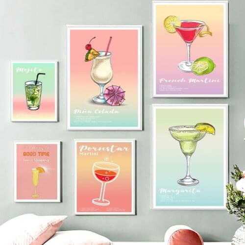 Cocktail Martini Lemon Juice Kitchen Vintage Wall Art Canvas Painting Nordic Posters Prints Wall Pictures For Living Room Decor