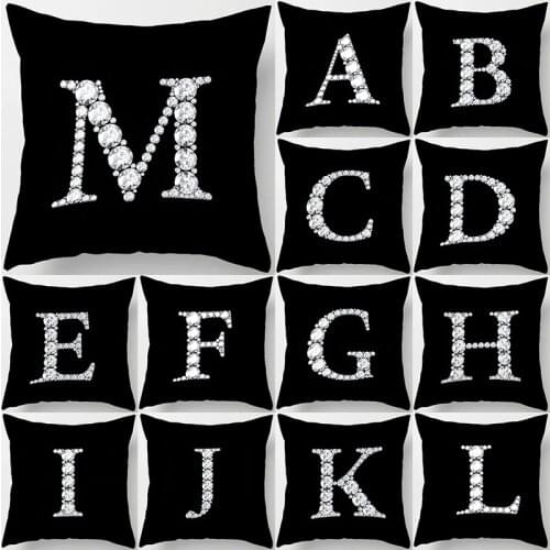 Crystal Diamond Printed Alphabet 45*45cm Polyester Cushion Pillow Cover Decoration Cojines Decorativos Sofa Pillowcover 40986