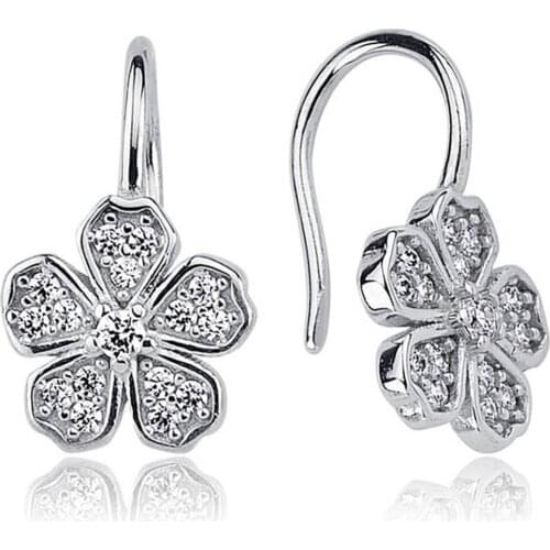 Valori Jewels Clover, Zirconia White Gemstone, Rhodium Plated, Sterling Silver Earrings