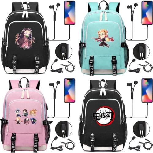 Demon Slayer USB Schoolbags Mens And Womens Leisure Backpack Anime Cosplay Kimetsu No Yaiba Black Laptop Shoulder Bags