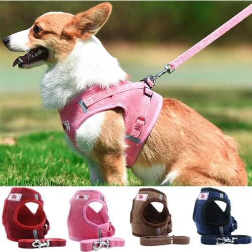 XS-XL Vintage Corduroy Chest Harness for Small Puppy Cats Reflective Harnesses Vests with Rope Breathable Grid Pet Dogs Supplies