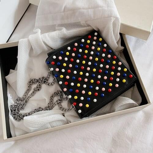 Colored Rivets Flap Crossbody bag 2020 Fashion New High quality PU Leather Womens Designer Handbag Chain Shoulder Messenger Bag