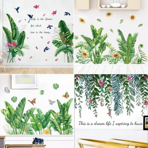 Tropical Plants Green Leaves Bird Butterflies Wall Posters Stickers Flower Decal Home Living Room Decoration Nordic Decor Murals