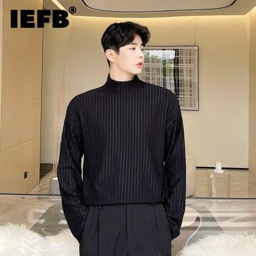 IEFB Korean Style Versatile Turtleneck Collar Dark Stripe Breathable Long Sleeve Inner T-shirt 2021 New Solid Color Tops 9Y8781