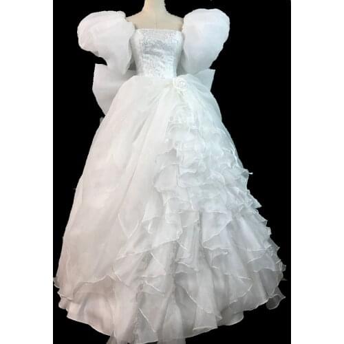 Adult Women Halloween Cosplay Movie Princess Giselle Costume White Party Ball Gown Fancy Wedding Dress