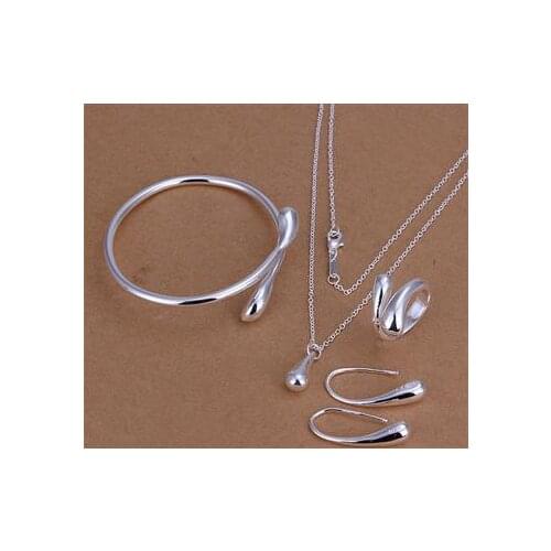 2018 Fashion Bridal Jewelry Set N925 Silver color S223 Water Bracelet + Necklace + Ring + Earrings Set Women