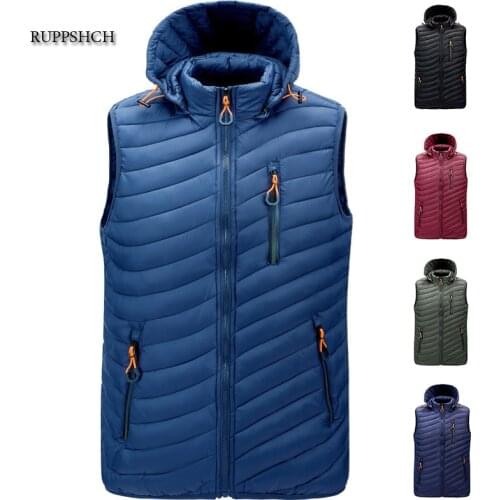 Men Vest Casual Men 4Xl Warm Waterproof Sleeveless Jacket Men Autumn and Winter Vest Men Hooded Vest Fashion Casual Jacket